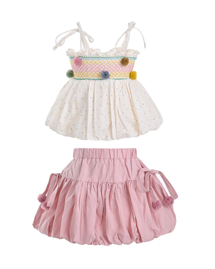 kids atelier mimi tutu Pink Pom-Pom Skirt Set