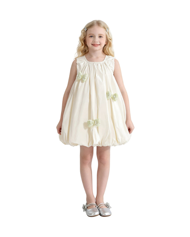 kids atelier mimi tutu Cream Annalise Sequin Bow Balloon Dress