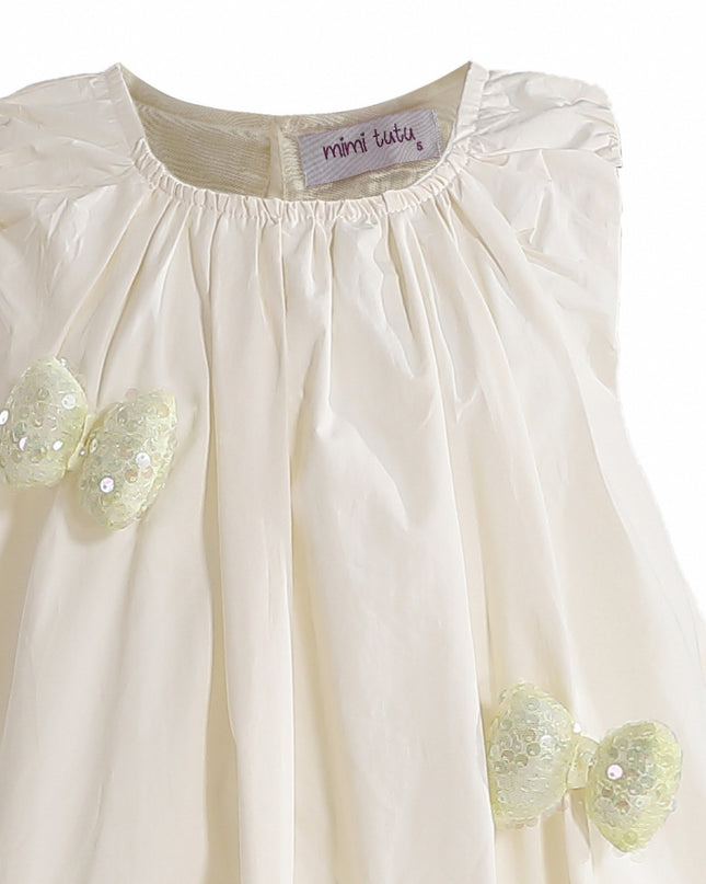 kids atelier mimi tutu Cream Annalise Sequin Bow Balloon Dress