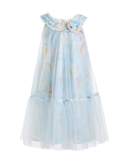 kids atelier mimi tutu Blue Rosamira Floral Tulle Dress