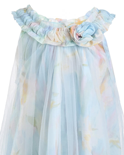 Blue Rosamira Floral Tulle Dress