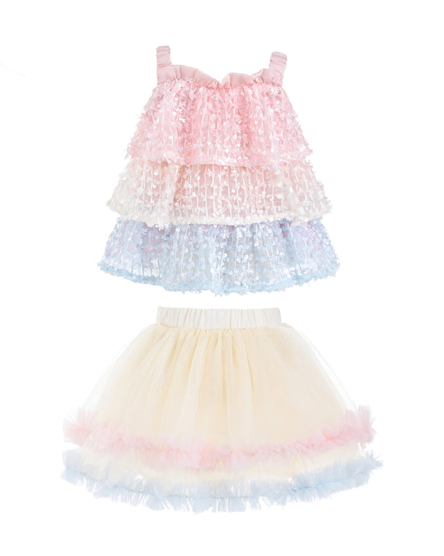 kids atelier mimi tutu Pink Pastel Elunara Ruffle Set with Hair Clip