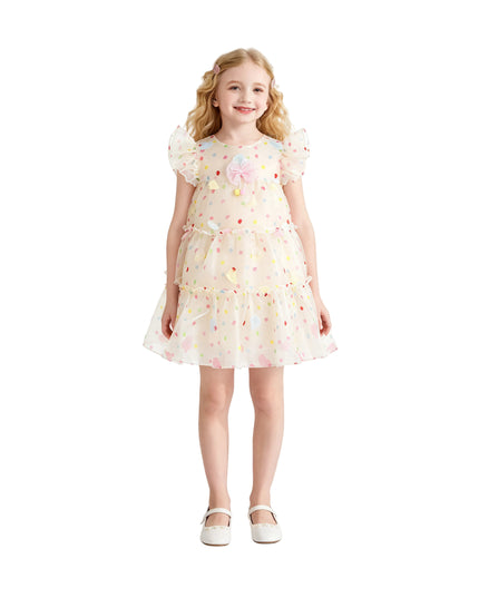kids atelier mimi tutu White Thaliora Pastel Polka Dot Dress