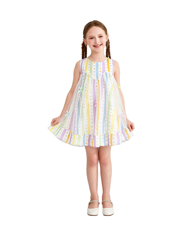 kids atelier mimi tutu White Caliora Striped Bow Tulle Dress