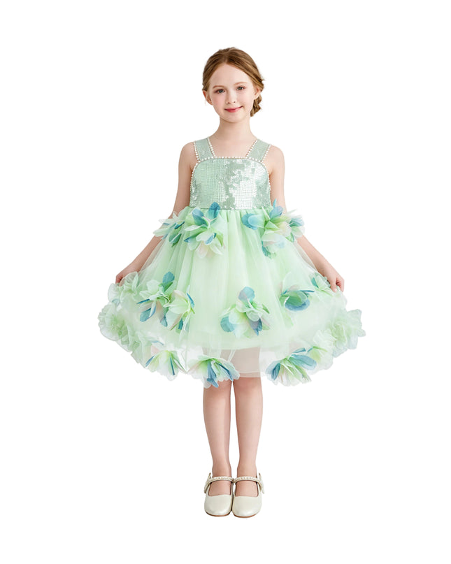kids atelier mimitutu Light Green Sylvienne Sequin Floral Tulle Dress