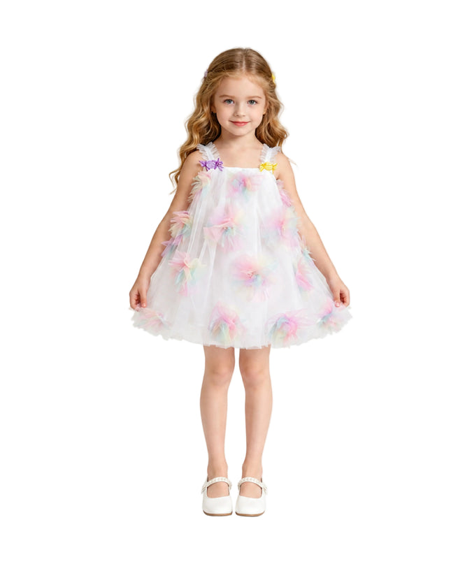 kids atelier mimi tutu White Pastel Malee Flower Tulle Dress