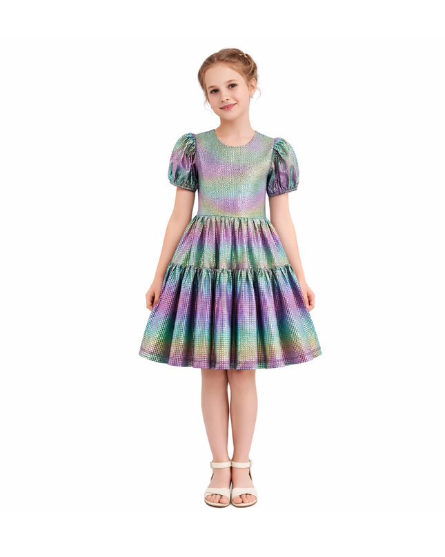kids atelier mimi tutu Retro Iridescent Puff-Sleeve Dress