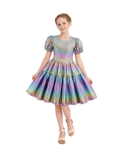 kids atelier mimi tutu Retro Iridescent Puff-Sleeve Dress
