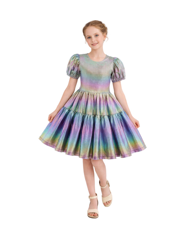 kids atelier mimi tutu Retro Iridescent Puff-Sleeve Dress