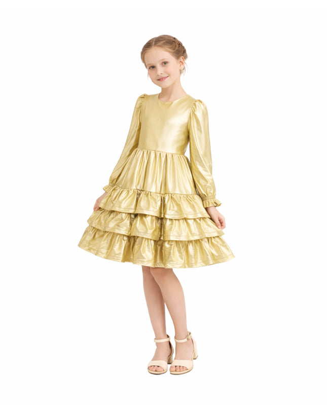 kids atelier mimi tutu Gold Metallic Ruffle Party Dress
