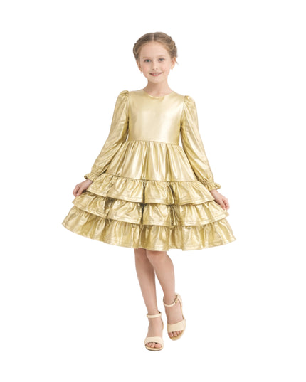 kids atelier mimi tutu Gold Metallic Ruffle Party Dress