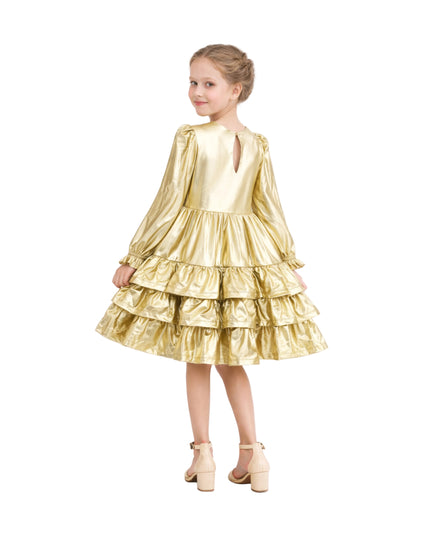 kids atelier mimi tutu Gold Metallic Ruffle Party Dress