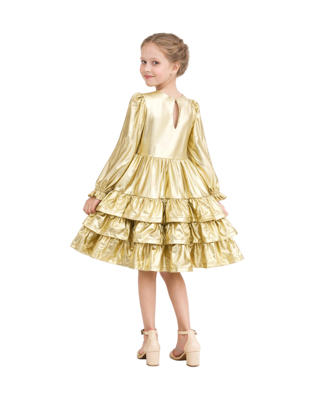 kids atelier mimi tutu Gold Metallic Ruffle Party Dress