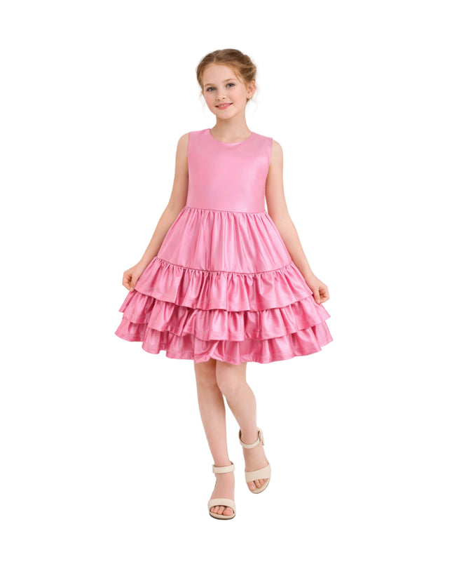 Pink Satin Ruffle Party Dress - kids atelier Pink Satin Ruffle Party Dress - kids atelier