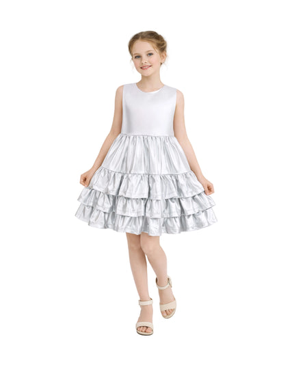 kids atelier mimi tutu Silver Satin Ruffle Party Dress