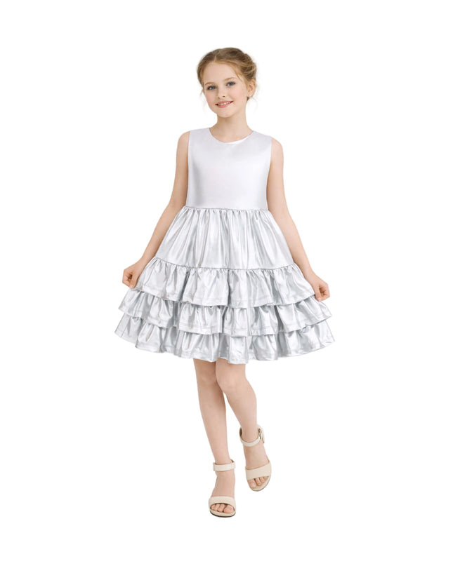 kids atelier mimi tutu Silver Satin Ruffle Party Dress