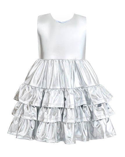 kids atelier mimi tutu Silver Satin Ruffle Party Dress