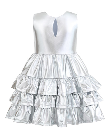 kids atelier mimi tutu Silver Satin Ruffle Party Dress