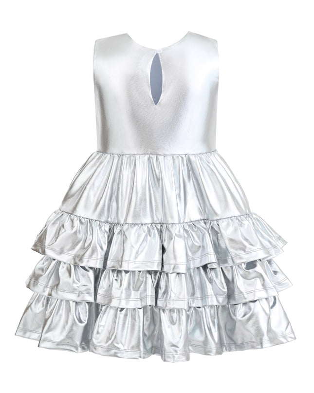kids atelier mimi tutu Silver Satin Ruffle Party Dress