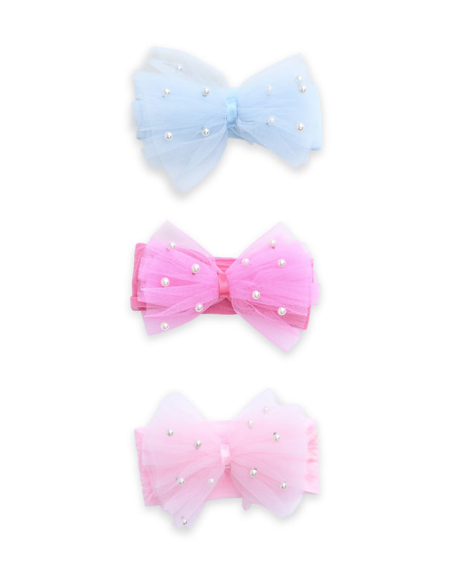 kids atelier mimi tutu Multicolor Elastic Tulle Pearl Bow Headband Set