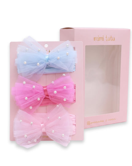 kids atelier mimi tutu Multicolor Elastic Tulle Pearl Bow Headband Set