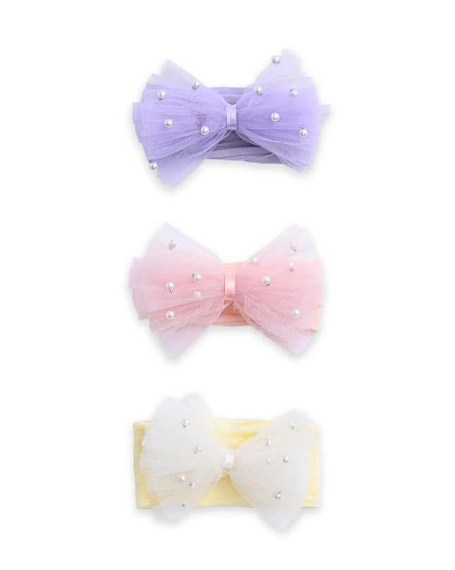 kids atelier mimi tutu Multicolor Elastic Tulle Pearl Bow Headband Set