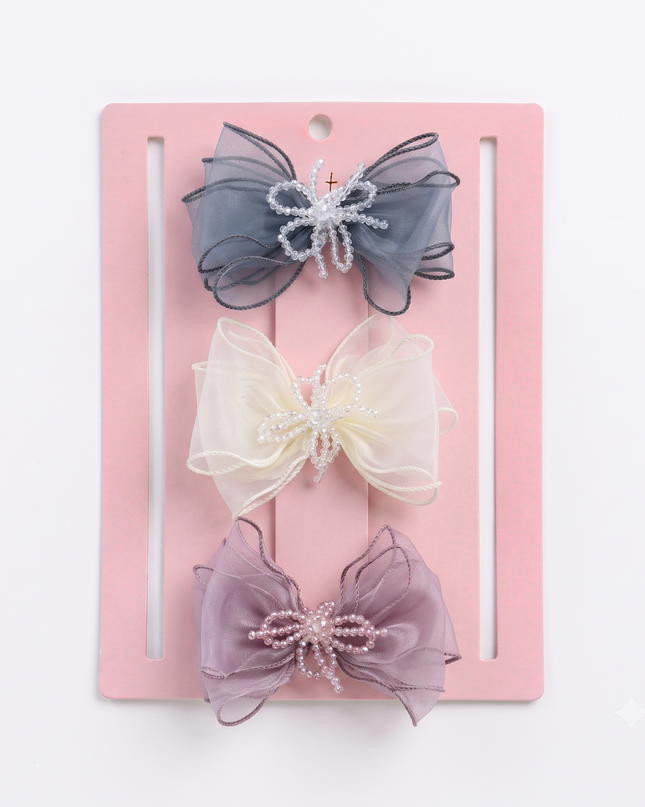 Multicolor Beaded Bow Clip Set