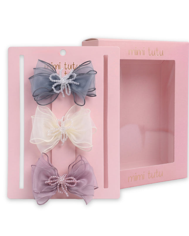 kids atelier mimi tutu Multicolor Beaded Bow Clip Set
