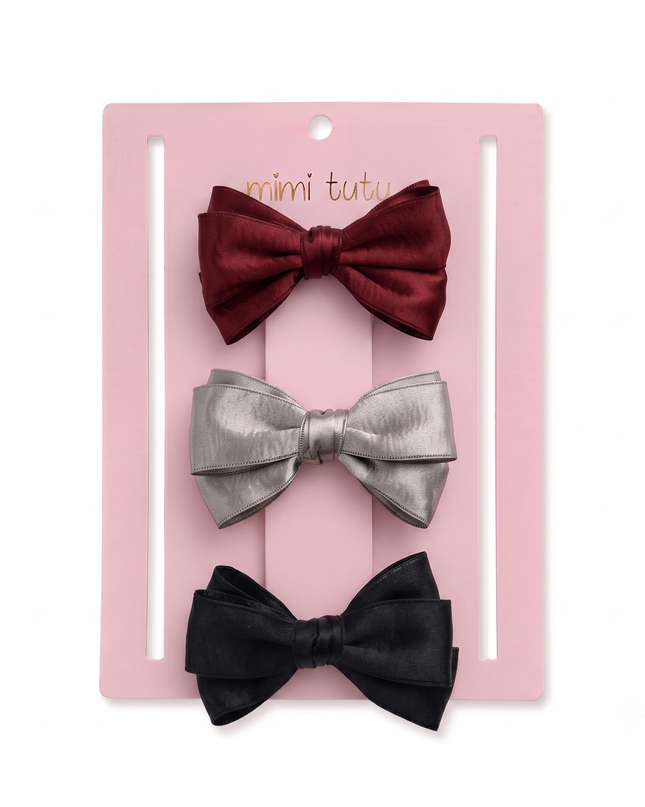 kids atelier mimi tutu Multicolor Classic Satin Bow Hair Clip Set