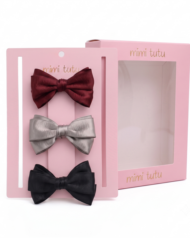 kids atelier mimi tutu Multicolor Classic Satin Bow Hair Clip Set