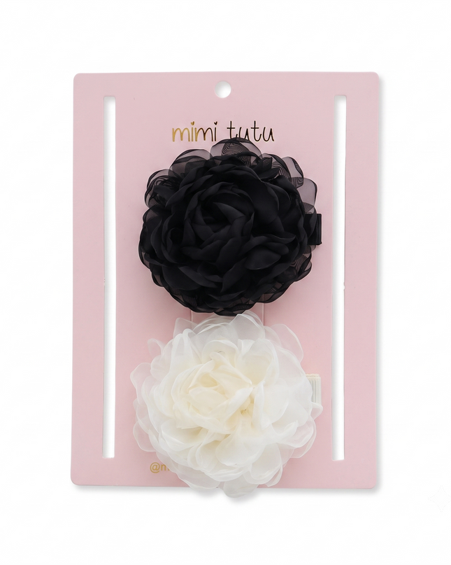 kids atelier mimi tutu Black Tulle Flower Hair Clip Duo