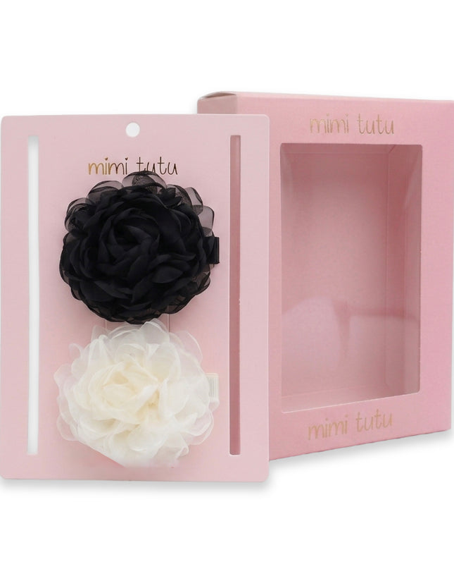 kids atelier mimi tutu Black Tulle Flower Hair Clip Duo