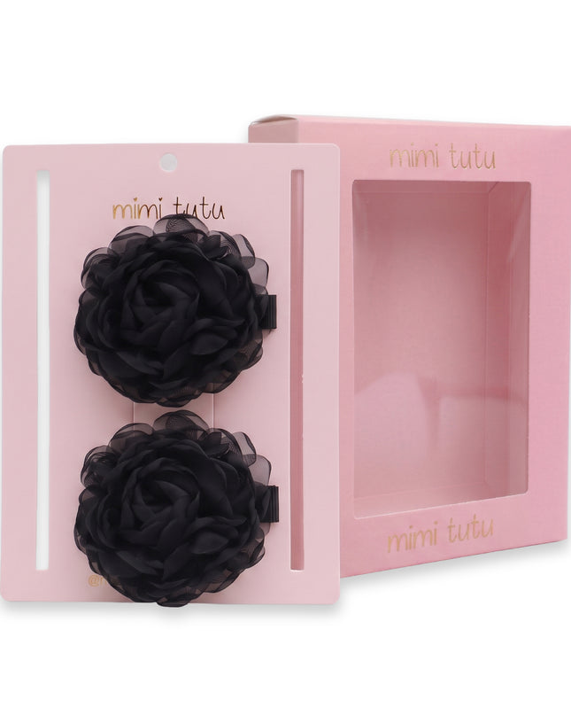 kids atelier mimi tutu Black Tulle Flower Hair Clip Duo