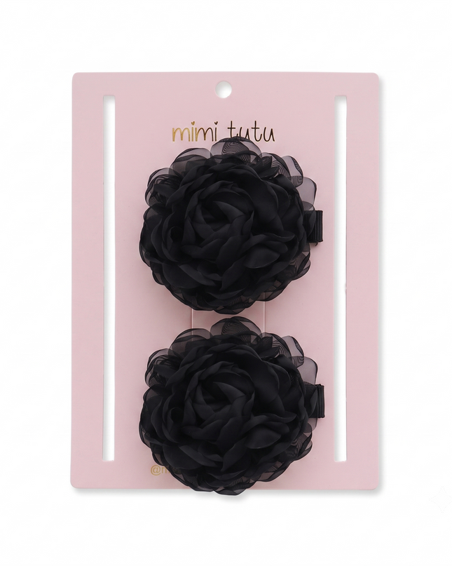 kids atelier mimi tutu Black Tulle Flower Hair Clip Duo