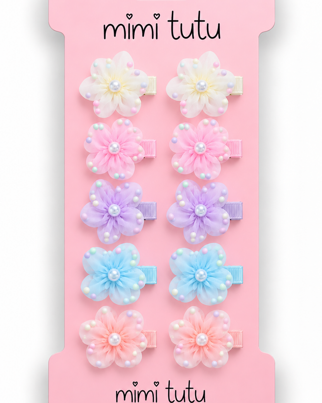kids atelier mimi tutu Sheer Petal Flower Hair Clip Set