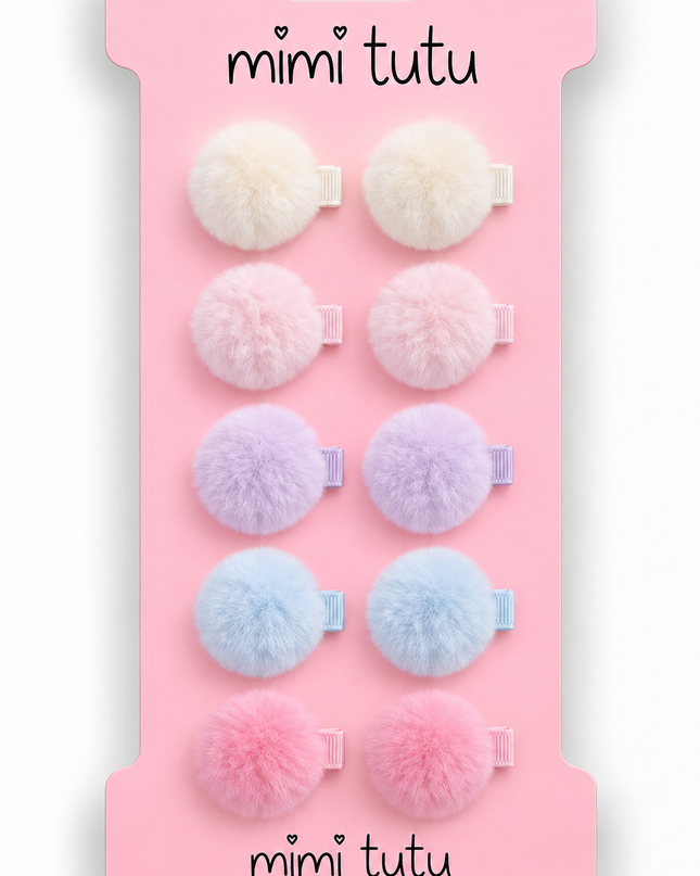 kids atelier mimi tutu Fluffy Pom-Pom Hair Clip Set