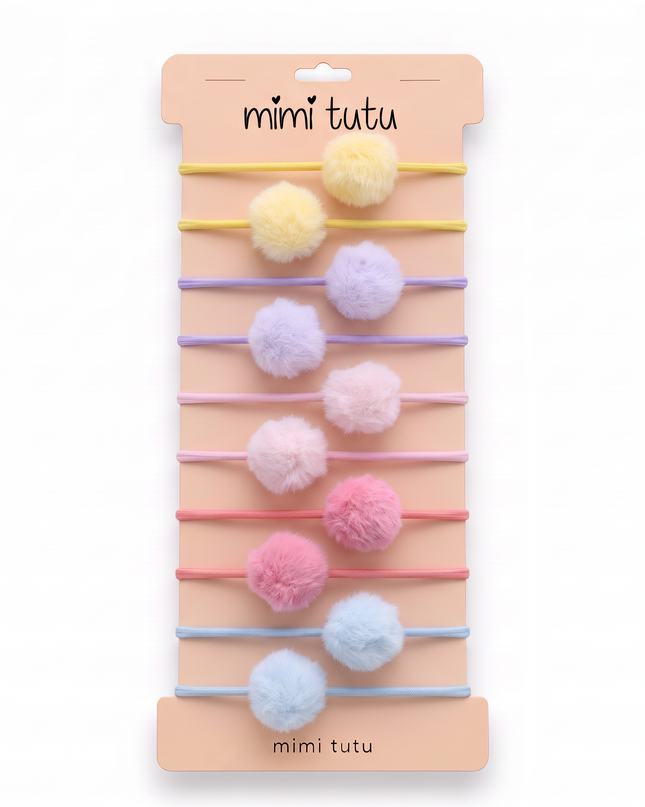 kids atelier mimi tutu Fluffy Pom-Pom Hair Tie Set