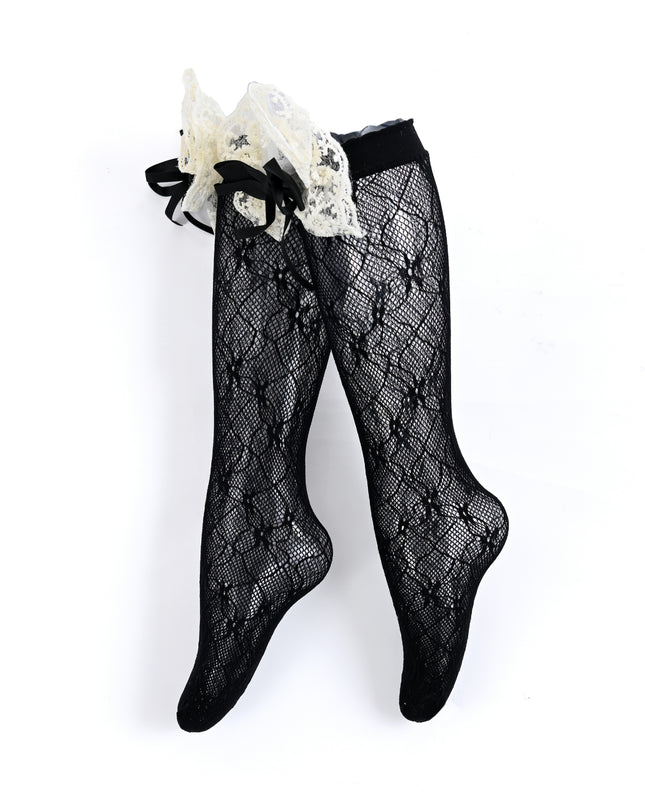 kids atelier mimi tutu Embroidered Ribbon Bow Long Socks