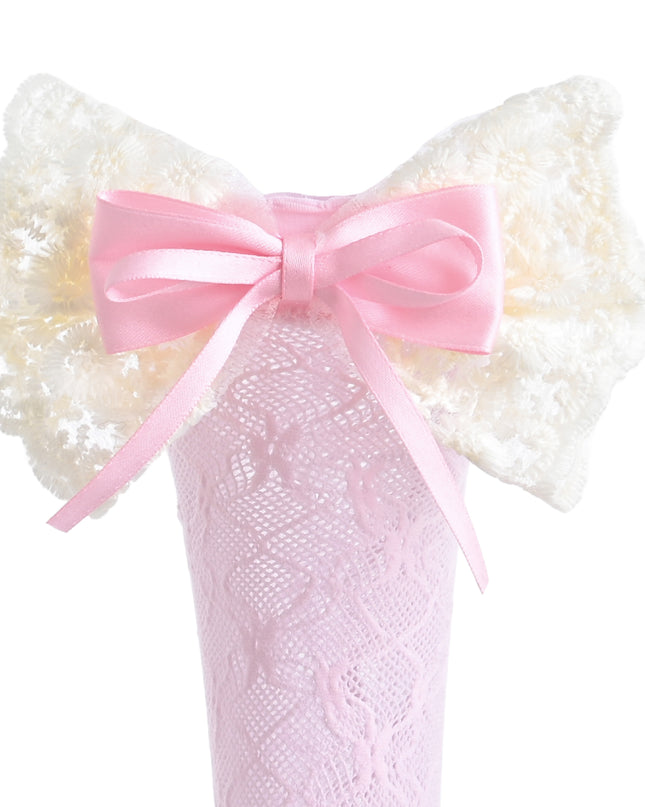 kids atelier mimi tutu Embroidered Ribbon Bow Long Socks