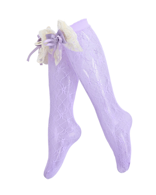 kids atelier mimi tutu Embroidered Ribbon Bow Long Socks