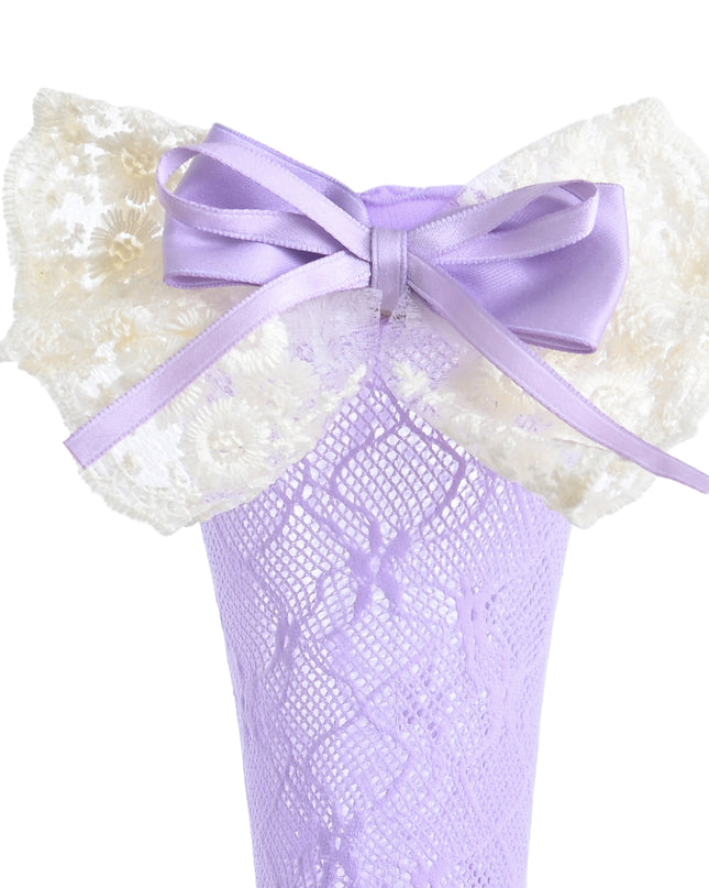 kids atelier mimi tutu Embroidered Ribbon Bow Long Socks