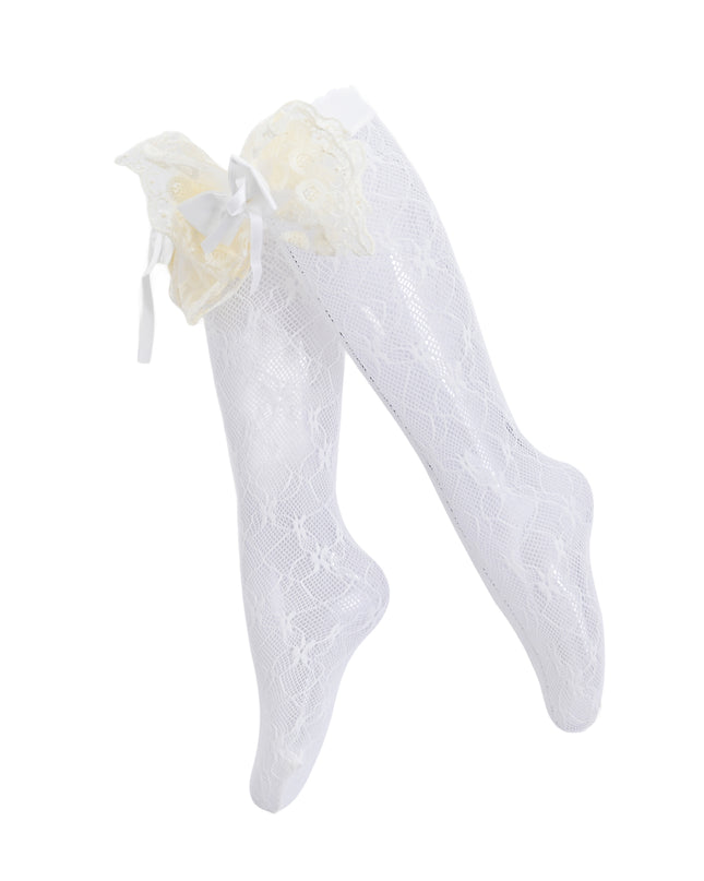 kids atelier mimi tutu Embroidered Ribbon Bow Long Socks