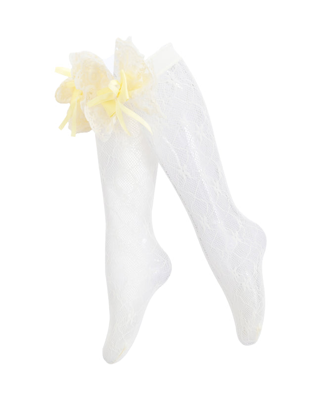 kids atelier mimi tutu Embroidered Ribbon Bow Long Socks