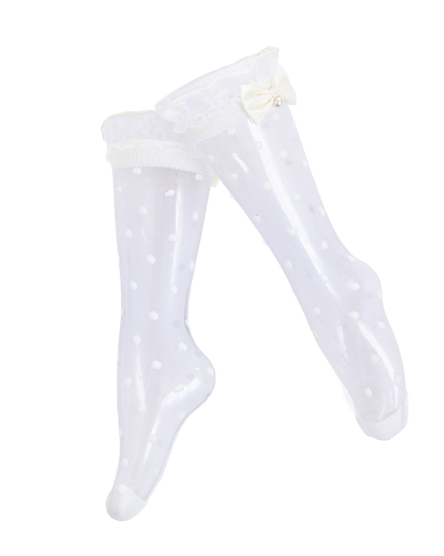 kids atelier mimi tutu Transparent Polka-Dot Bow Trim Socks