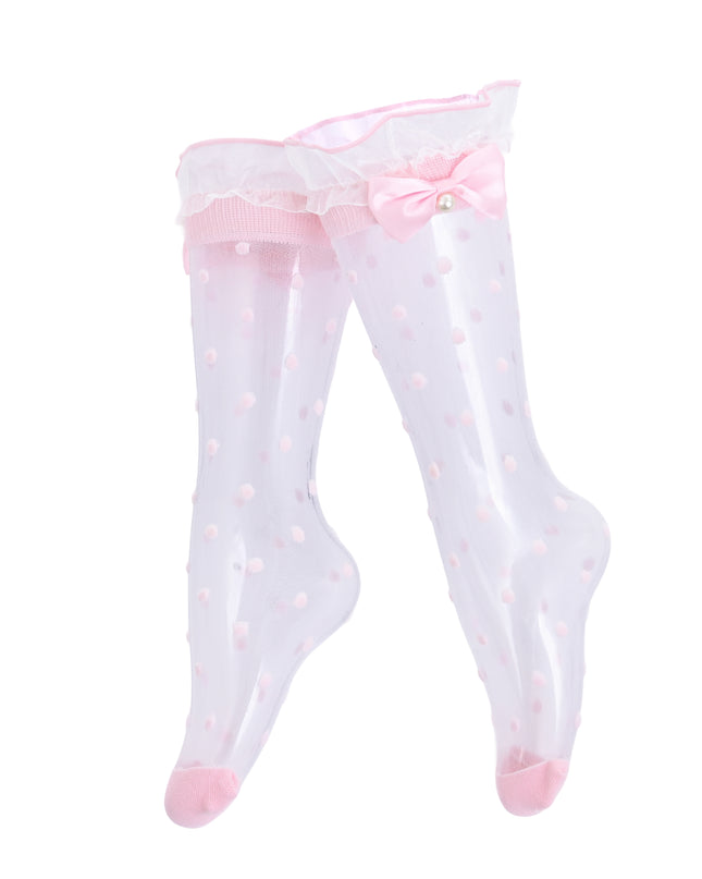 kids atelier mimi tutu Transparent Polka-Dot Bow Trim Socks