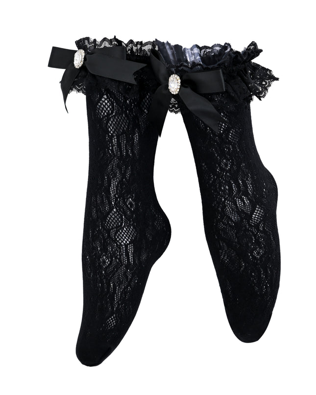 kids atelier mimi tutu Rhinestone Lace Trim Bow Socks