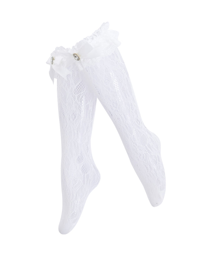 kids atelier mimi tutu Rhinestone Lace Trim Bow Socks