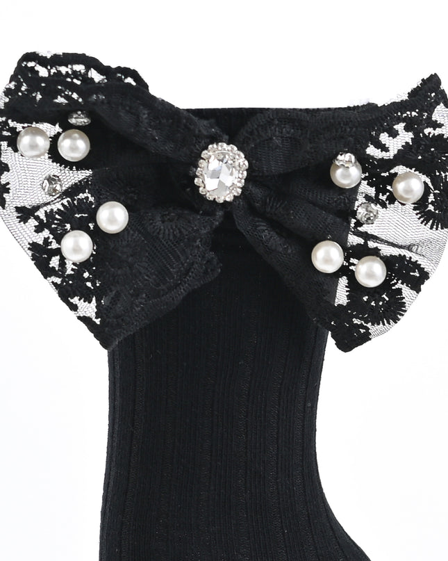 kids atelier mimi tutu Pearl Ribbon Rhinestone Bow Socks