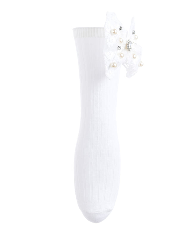 kids atelier mimi tutu Pearl Ribbon Rhinestone Bow Socks