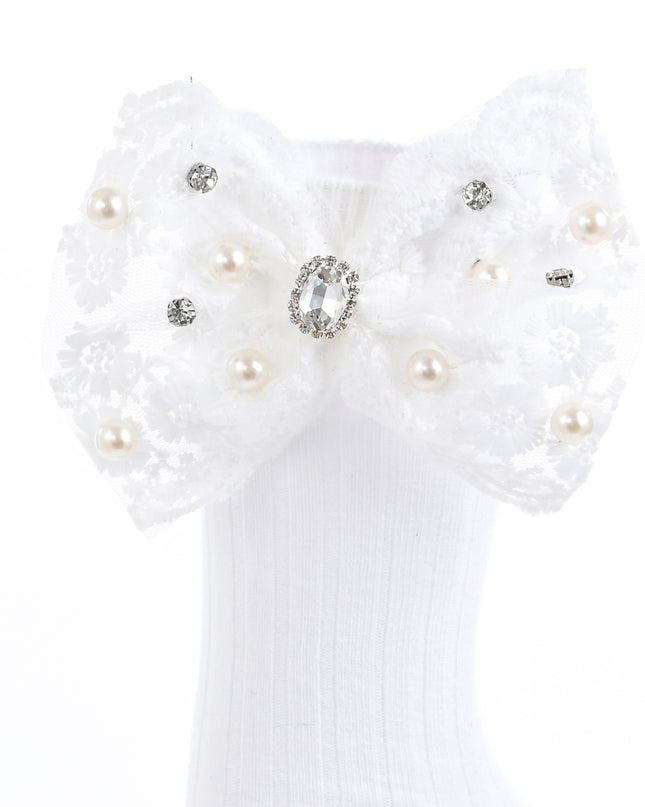 kids atelier mimi tutu Pearl Ribbon Rhinestone Bow Socks